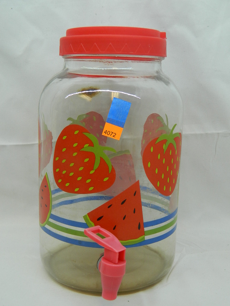RL4072 Glass Watermelon and Strawberry CUTE Tea/Juice Dispenser w/ Lid