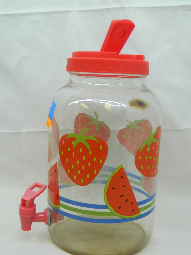 RL4072 Glass Watermelon and Strawberry CUTE Tea/Juice Dispenser w/ Lid