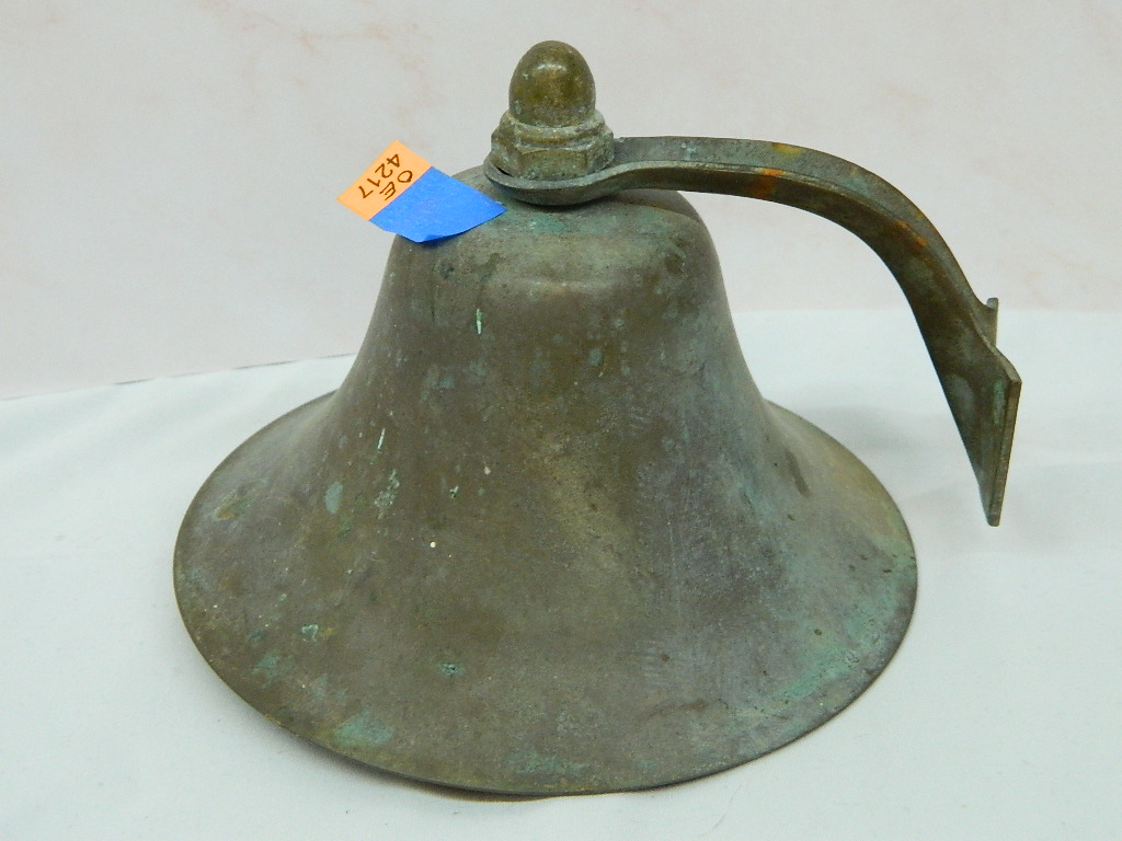 OE4217 Vintage Brass Hanging Dinner Bell 5 in Tall 5.75 in W Wilbur