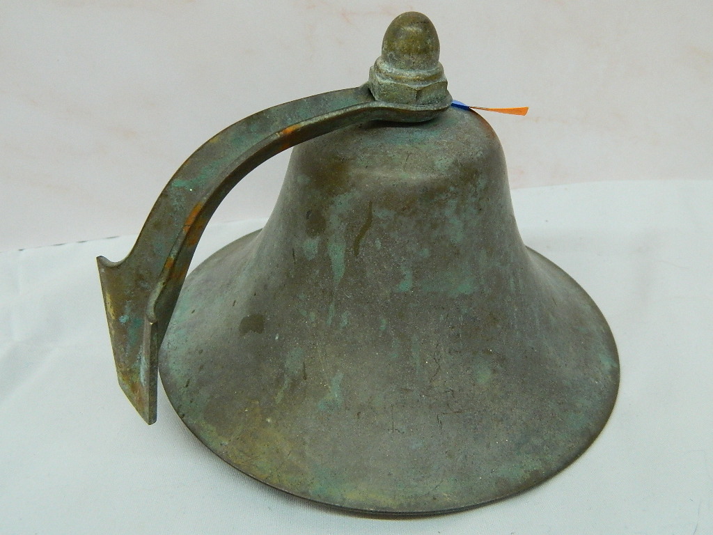 OE4217 Vintage Brass Hanging Dinner Bell 5 in Tall 5.75 in W Wilbur