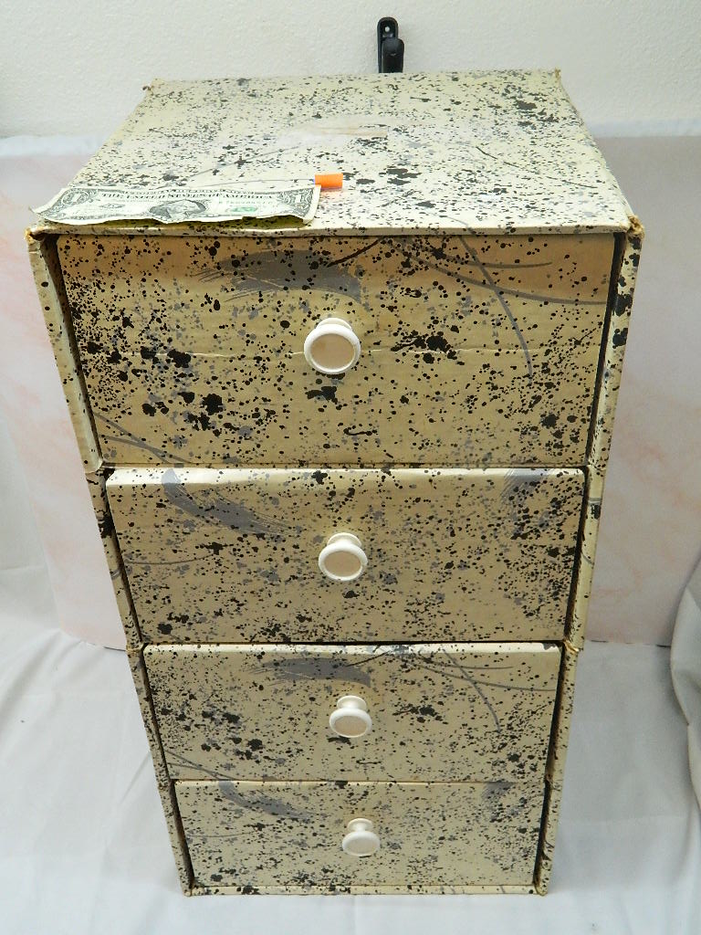 OE4228 Small Cardboard Made 4 Drawer Craft Dresser Black White and Grey 24.5 x 12.5 x 12.75 in