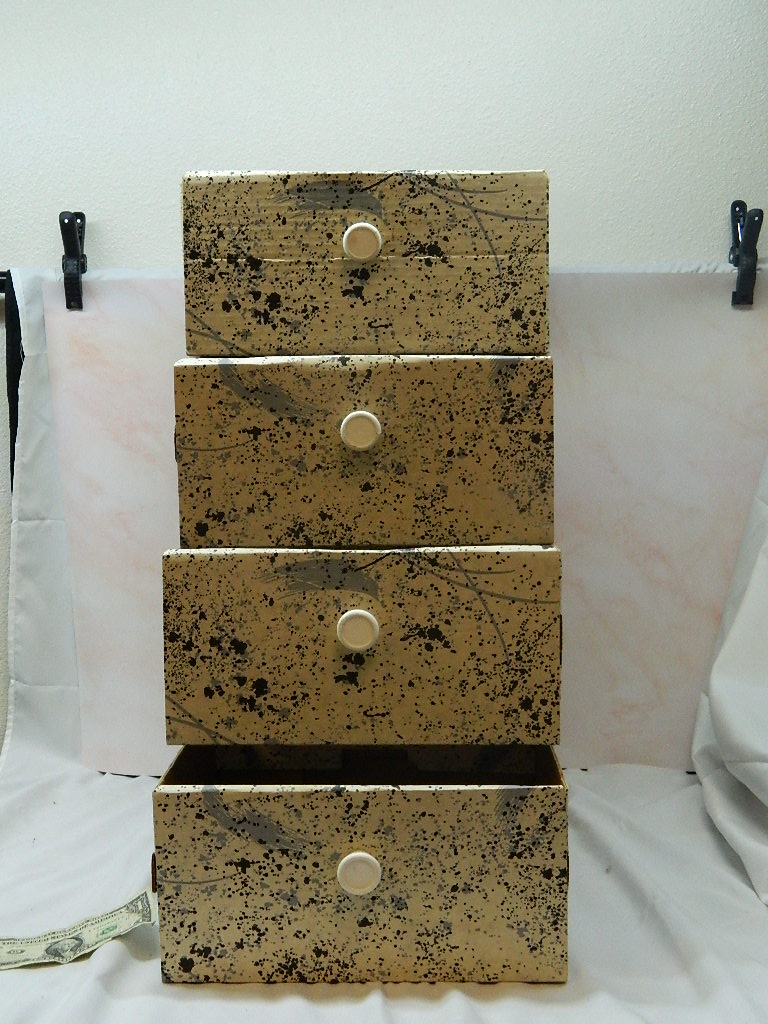 OE4228 Small Cardboard Made 4 Drawer Craft Dresser Black White and