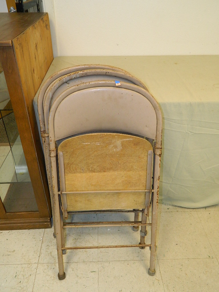 AA4326 Vintage AMERICAN SEATING COMPANY Set of 3 Metal Folding Chairs