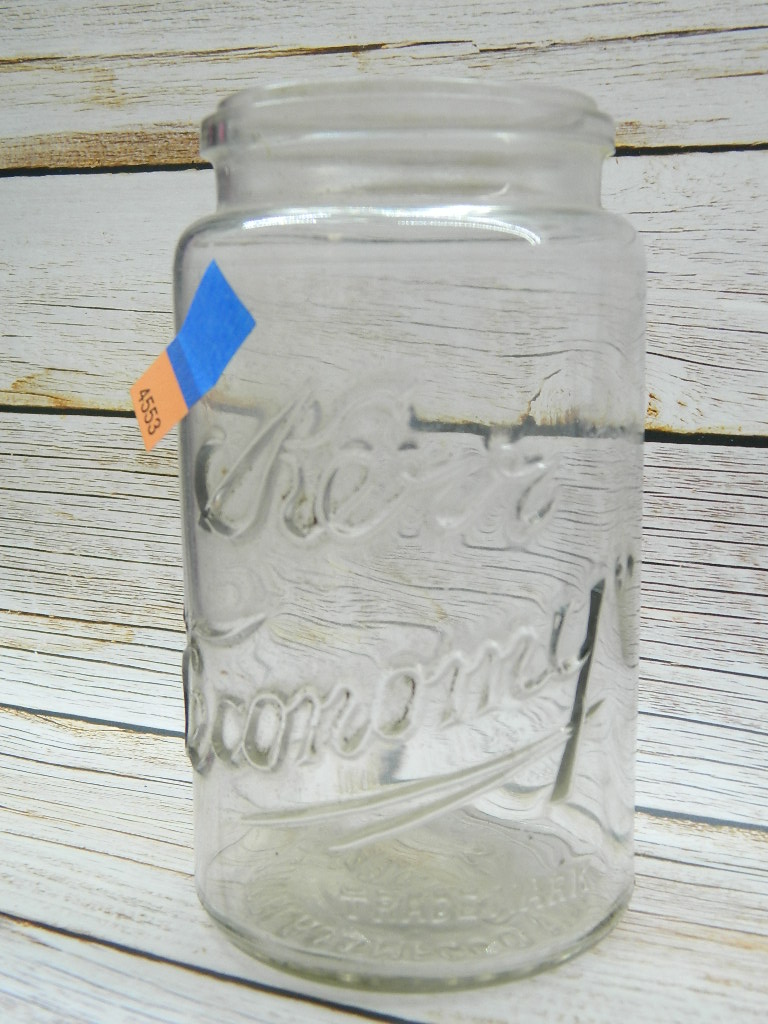 AA4553 Old Glass KERR Economy ‘Patented 5’ Marked Canning Jar ‘No Lid