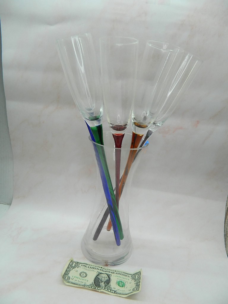 ML4757 Vintage Hand Blown ARTLAND Set of 6 Long Stem Colored Glass