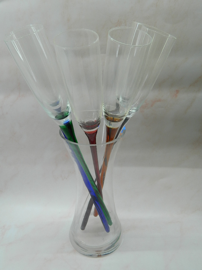 ML4757 Vintage Hand Blown ARTLAND Set of 6 Long Stem Colored Glass