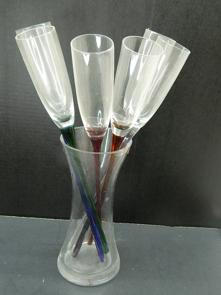 ML4757 Vintage Hand Blown ARTLAND Set of 6 Long Stem Colored Glass