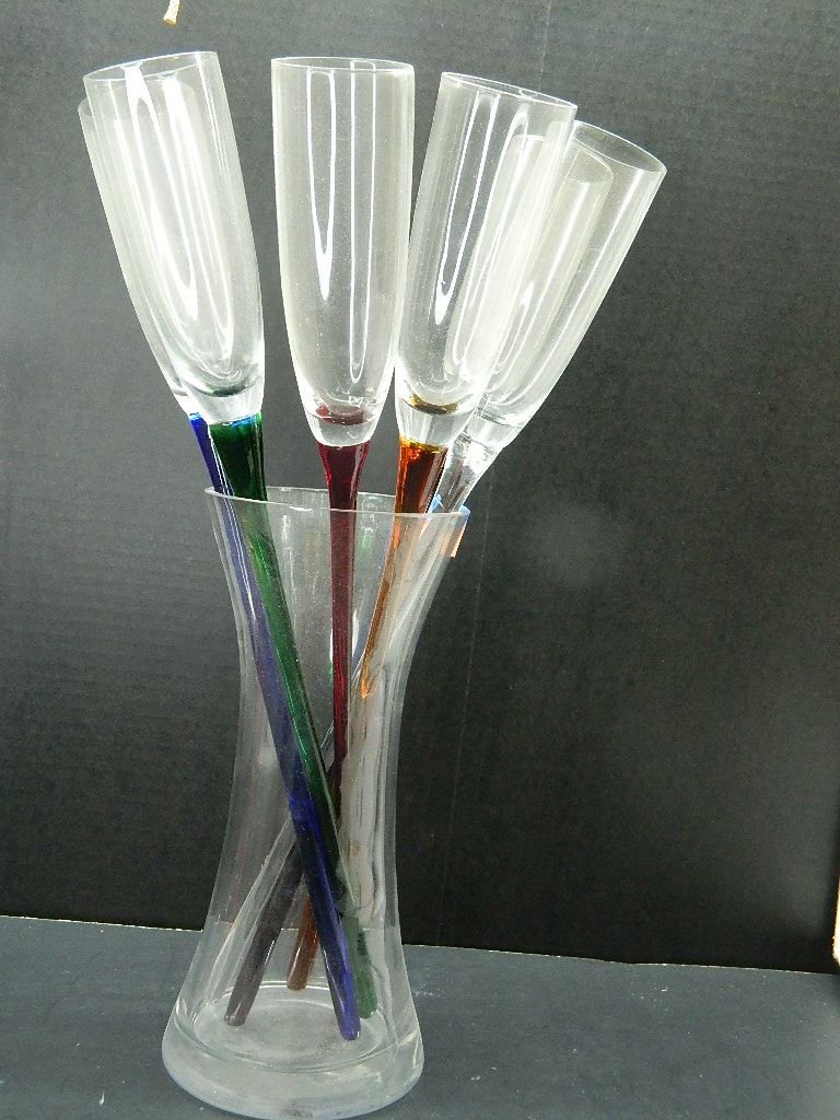 ML4757 Vintage Hand Blown ARTLAND Set of 6 Long Stem Colored Glass