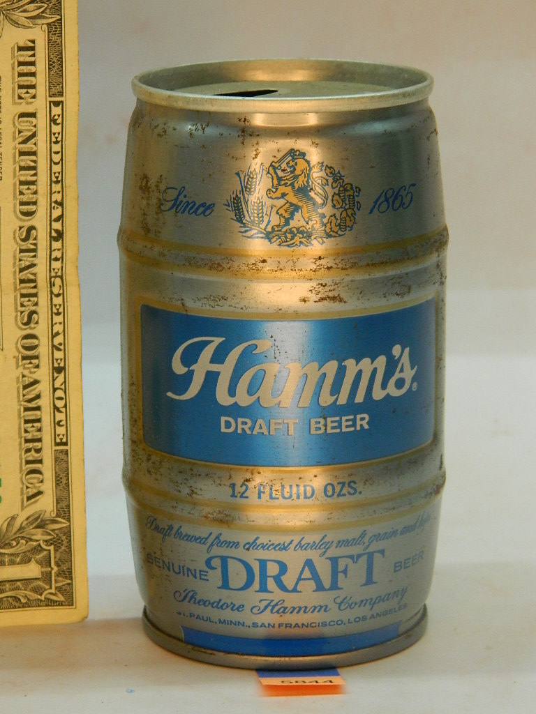 AA5844 Vintage ‘HAMM’S BEER’ Barrel Looking Empty Metal 12oz Beer Can ‘No Tab’ Wilbur Auction