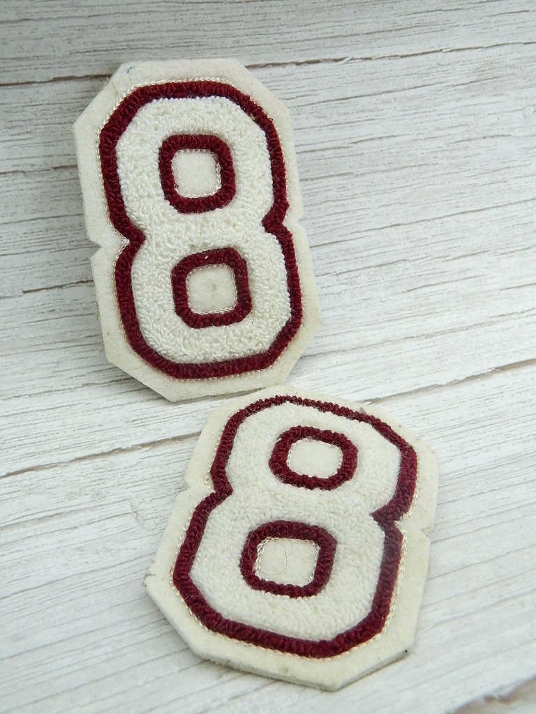 AA5946 Pair of Vintage ‘8’ Maroon and White Letterman Sport Number
