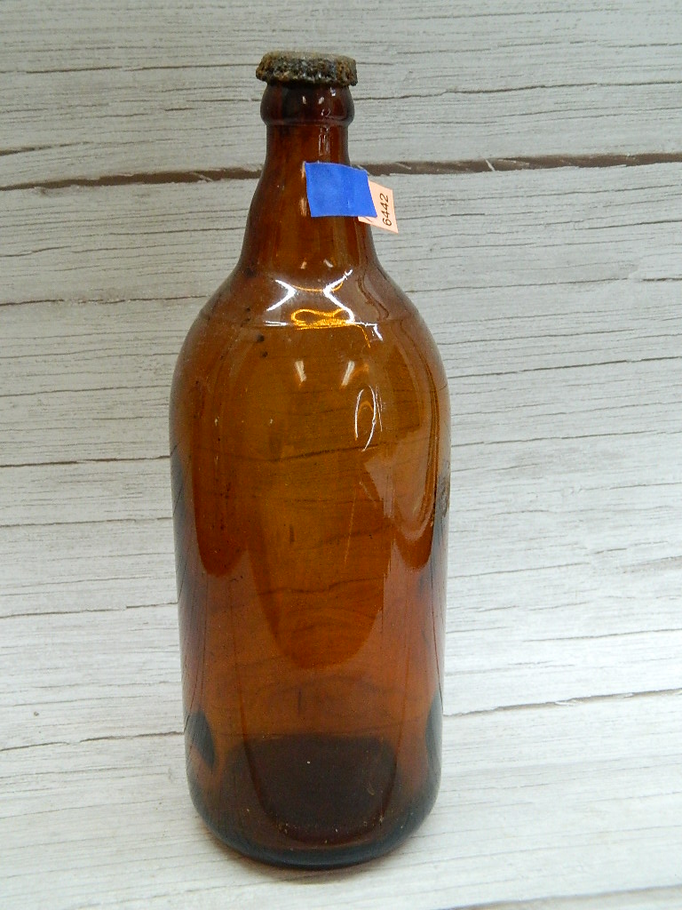 AA6442 Vintage Brown Glass Beer? Bottle With Cap 10 Inches Tall