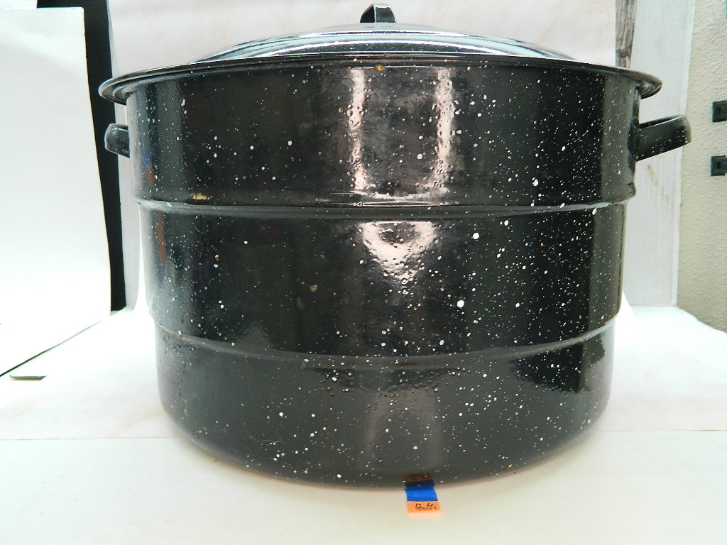 BH5551 LARGE Black and White Enamel Cooking Stock Pot w/ Lid and