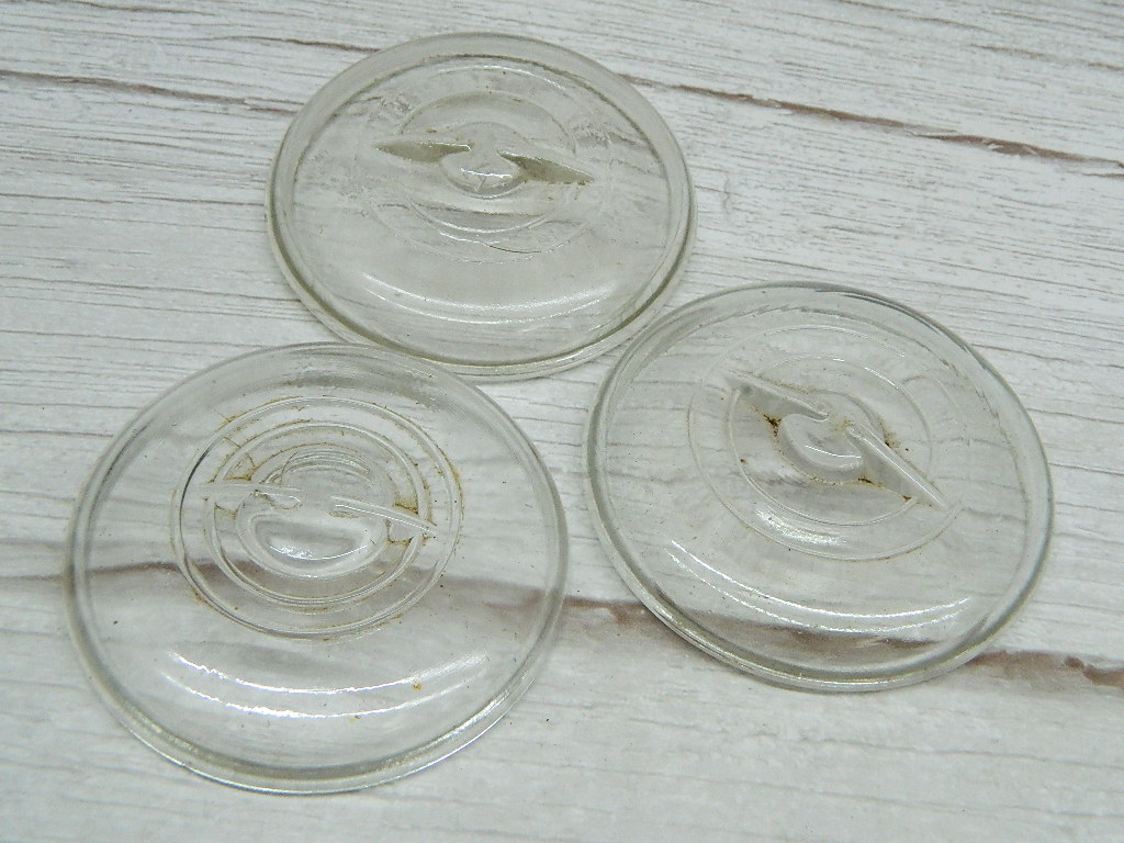 BH6976 Collection of 3 Vintage Glass BALL Mason Jar Lids ‘3.25in