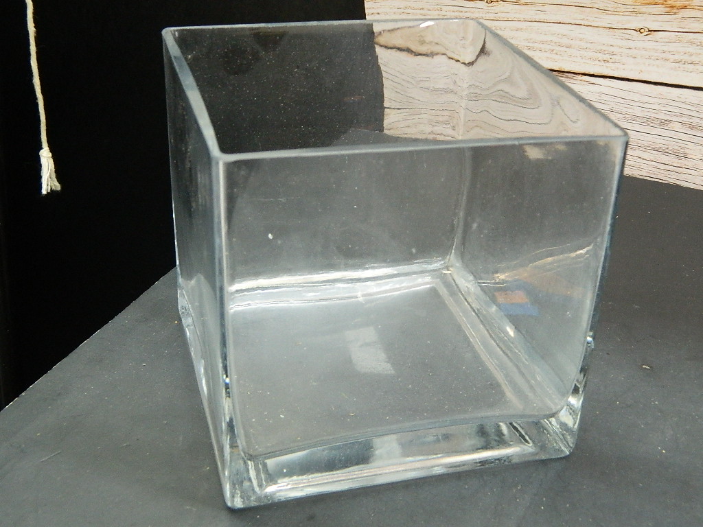 FL7863 Large Heavy Clear Glass Square Shaped Decorative Vase or Bowl